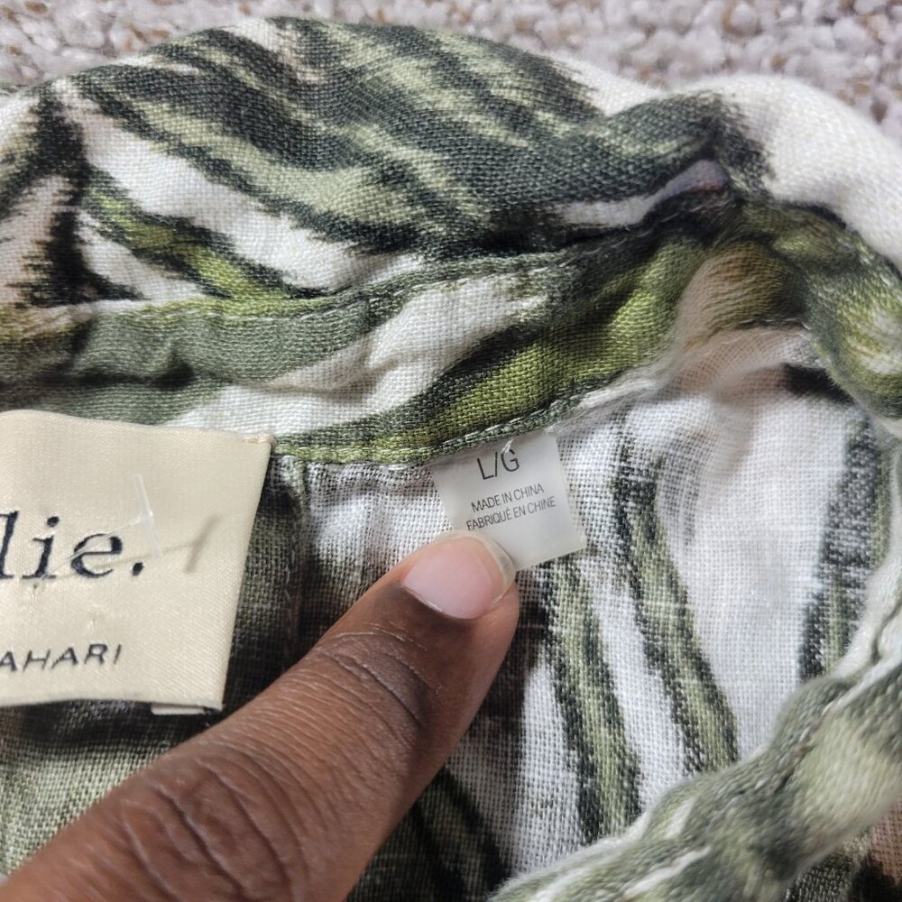 Elie Tahari Shirt Womens Large Green Floral Button Up 100% Linen Top - Picture 3 of 7